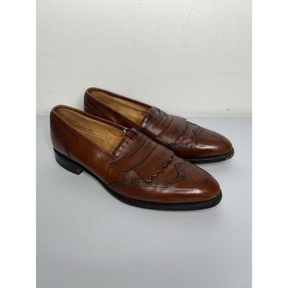 Vtg Johnston Murphy Aristocraft Leather Shoes Loafers Wingtip Brown Men’s Sz 11B - Picture 1 of 11